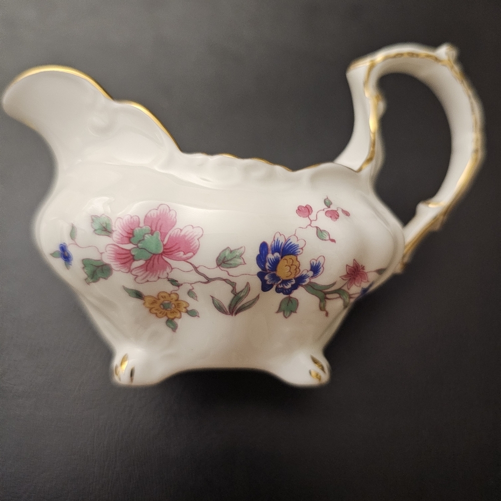 Hammersley find bone, china ruffled Floral Creamer with gold trim.